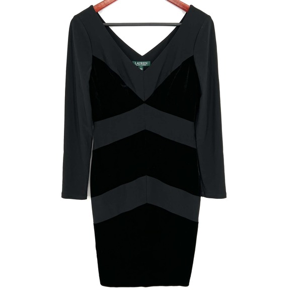 Ralph Lauren Dresses & Skirts - Ralph Lauren Womens Size 6 Black Velvet Trim Long Sleeve Formal Dress Party Gala